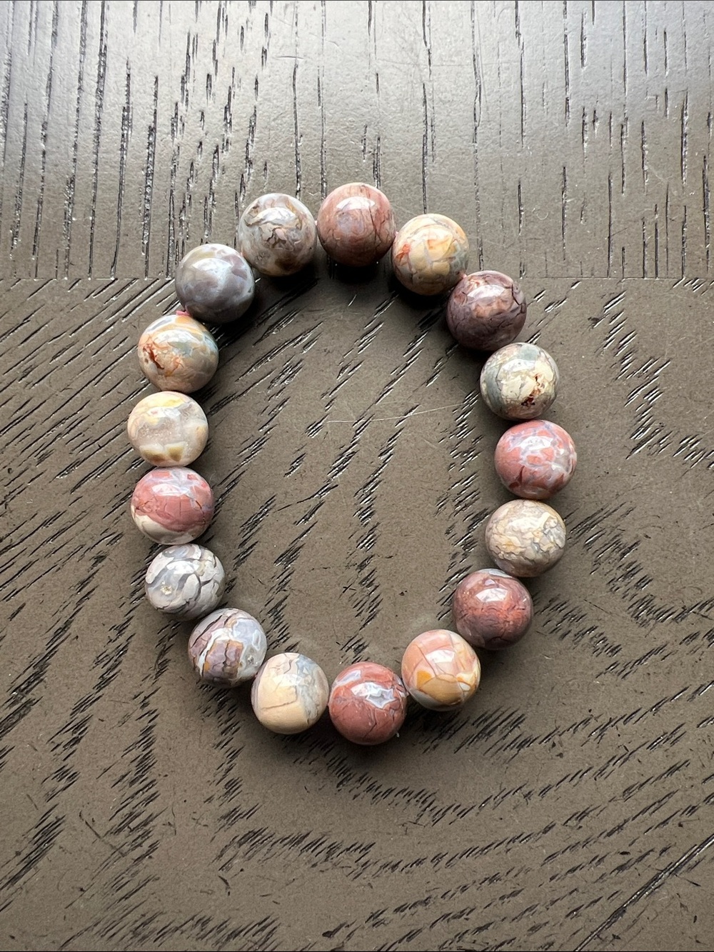Oil painting Alashan agate bracelet 12mm SIZE 7’ - Picture 2 of 2